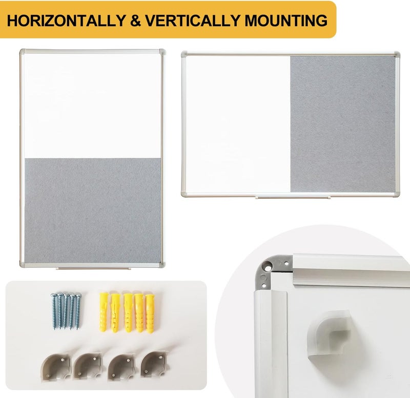 Develop Grey Felt Bulletin & Magnetic Dry Erase Combo Board, 24 x 18 Inch, Wall Mounted Whiteboard/Grey Felt Bulletin Combination Board with Marker Tray, Pins, Eraser, Markers & Magnets - Image 5